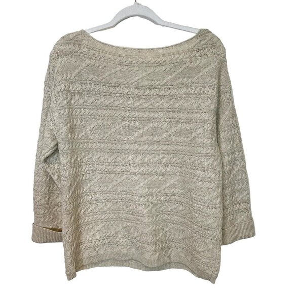 Caslon Sweater M Wool Blend Cable Open Knit Beige Boat Neck Pullover Size Medium - Picture 2 of 10